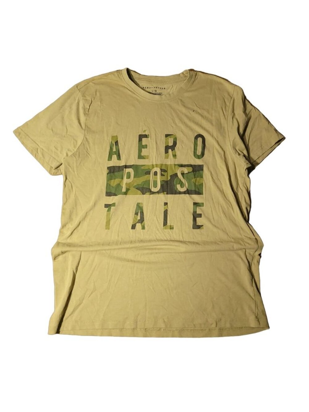 Aeropostale Camo Logo Print Beige Oversized Graphic Tee (L)